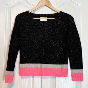 Justice Long Sleeve Black Pink Silver Glitter Block Sweater 10